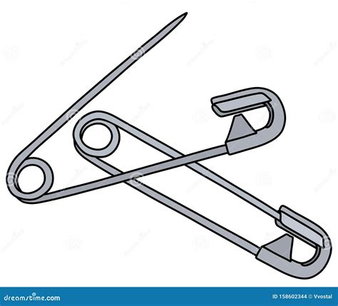 Two Classic Steel Safety Pins Stock Vector Illustration Of Drawing