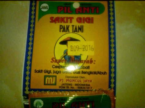 Obat sakit gigi dengan merk ini sudah terbukti ampuh untuk mengobati sakit gigi baik akibat gusi bengkak, gigi berlobang, maupun nyeri sendi. Jual Jamu Pil Anti Sakit Gigi PAK TANI
