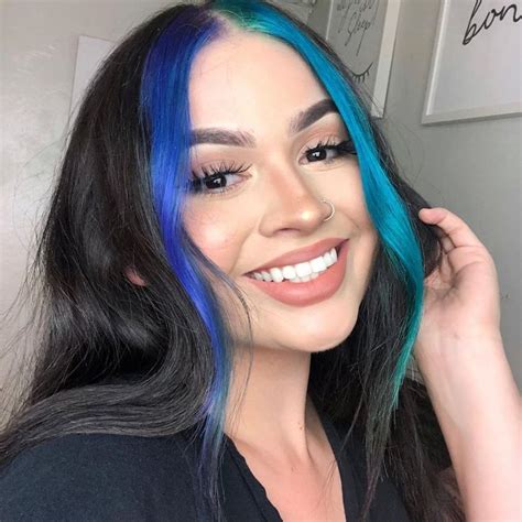 Blue And Teal Bangs Avedaibw In 2021 Hair Color Streaks Blue Hair