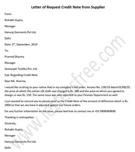 Vendor registration form helps you to enroll certain vendors on long term basis for supply of certain. Letter of Request Credit Note from Supplier