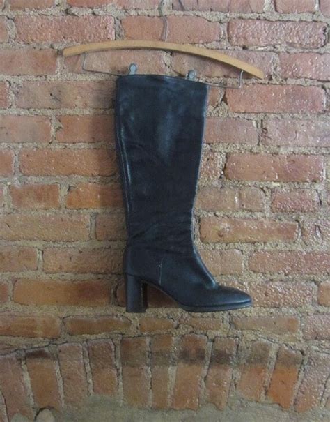 1970s Knee High Black Leather Boots Gem