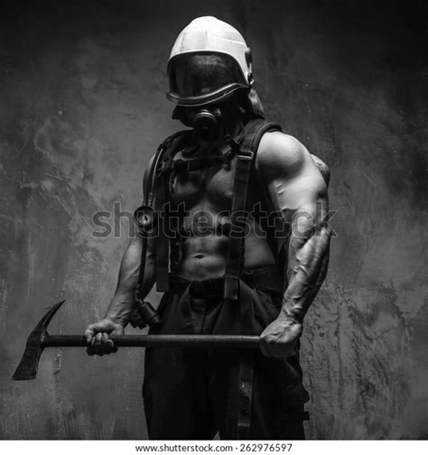 Muscular Firefighter Naked Torso On Grey Stock Photo Shutterstock