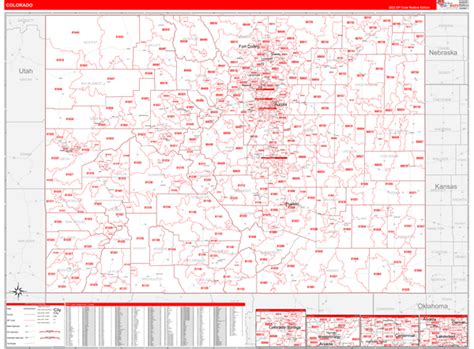 Colorado Zip Code Wall Map Red Line Style By Marketmaps Mapsales