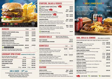 Menu At Detroit Spur Steak Ranch Restaurant Nelspruit