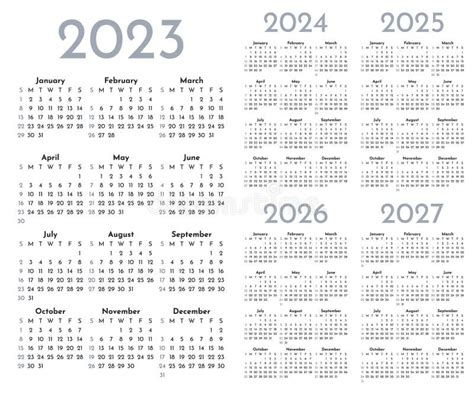 Conjunto De Plantillas De Calendario Monocromo Mensuales Para 2023 2024