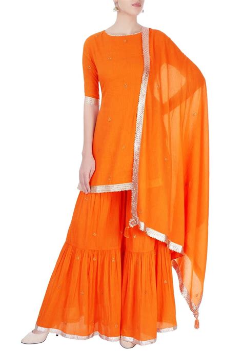 Heavy Sharara Anarkali Orange Salwar Suit Embroidered Sharara Etsy