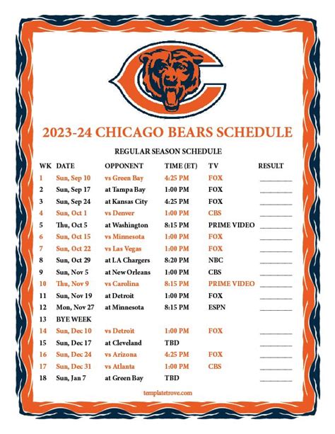 Chicago Bears Schedule 2024 Schedule Dana Milena
