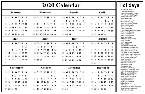 Printable Free Blank Australia 2020 Calendar Pdf Excel And Word