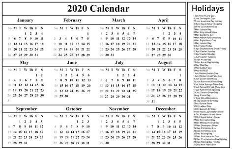 Below is our 2021 yearly calendar for australia with public holidays highlighted in red and today's date covered in green. Download 2019 Calendar Printable with holidays list | Free ...