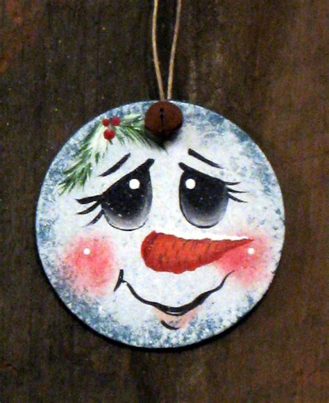 Snowman Handpainted Wooden Ornament Etsy Xmas Crafts Snowman Faces