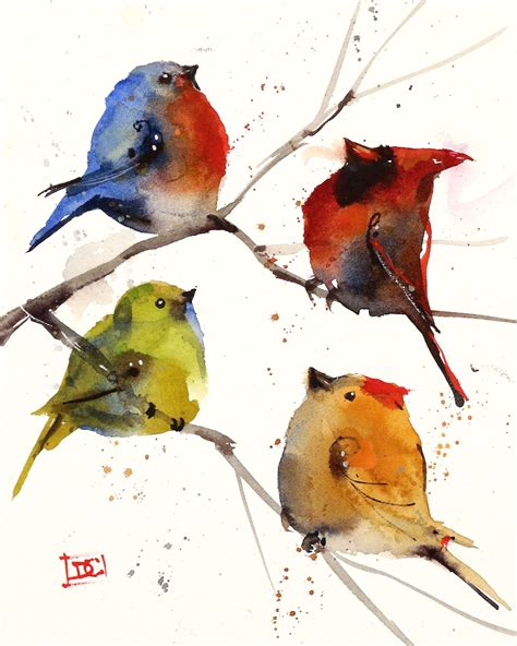 Four Songbirds Limited Edition Watercolor Bird Print By Dean Crouser This Print Features