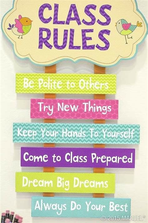 A Sign That Says Class Rules On The Side Of A White Wall With Colorful