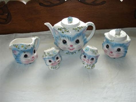 Lefton Miss Priss Tea Set 1950s 5 Kitty Cat Piecesvery Nice Tea Set Lefton Pottery