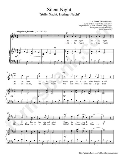 Silent night, holy night, all is calm, all is bright, 'round yon virgin. Silent Night Piano Sheet Music printable pdf download