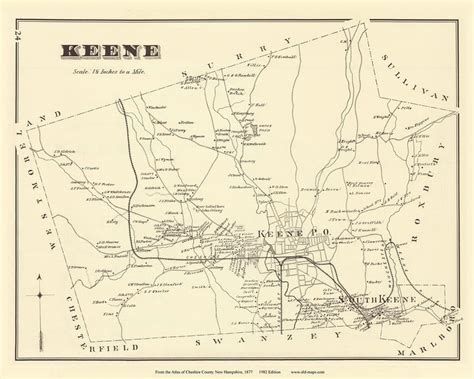 Keene New Hampshire 1877 Old Town Map Reprint Cheshire Co Old Maps