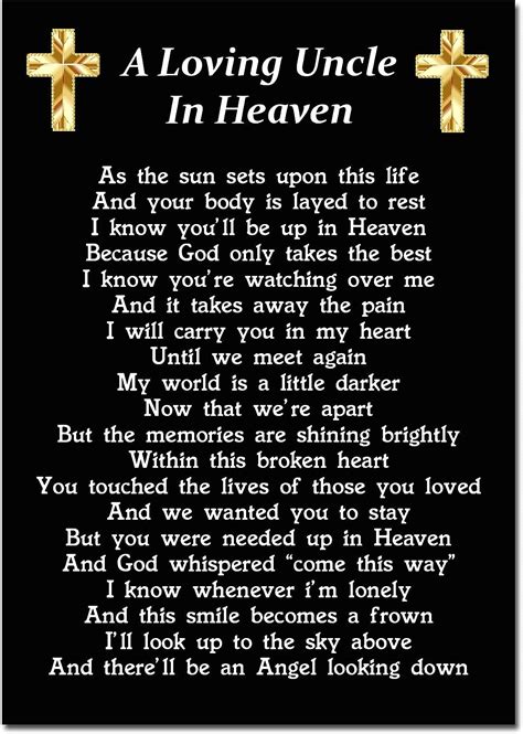 a loving uncle in heaven memorial graveside funeral poem keepsake card includes free ground