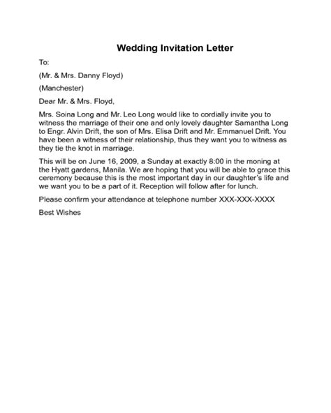 Wedding Invitation Letter Sample - Edit, Fill, Sign Online | Handypdf