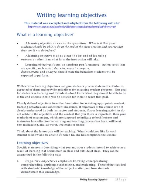 Writing Learning Objectivespdf Learning Test Assessment