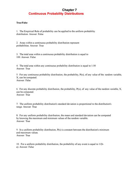 Test Chapter Continuous Probability Distributions Chapter