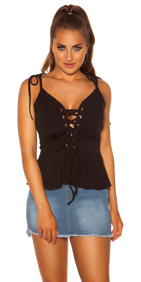 Sexy Top With Peplum And Lacing Black Normale Top