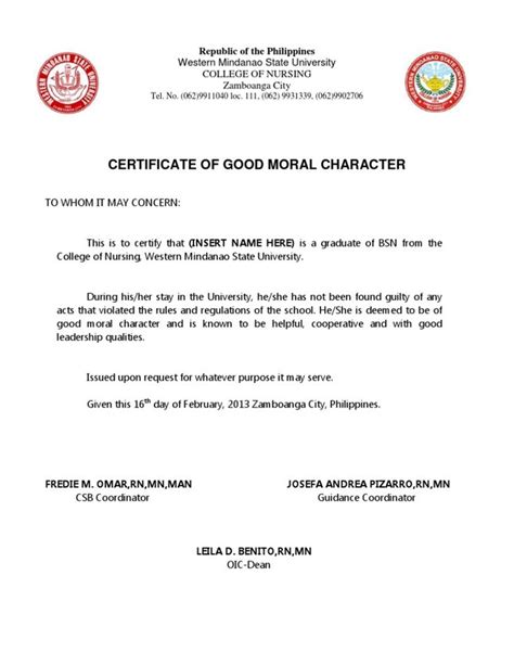 Signature of the person date making this certificate give the necessary particulars here. Good Moral Character Docshare Sample Court Reference ...