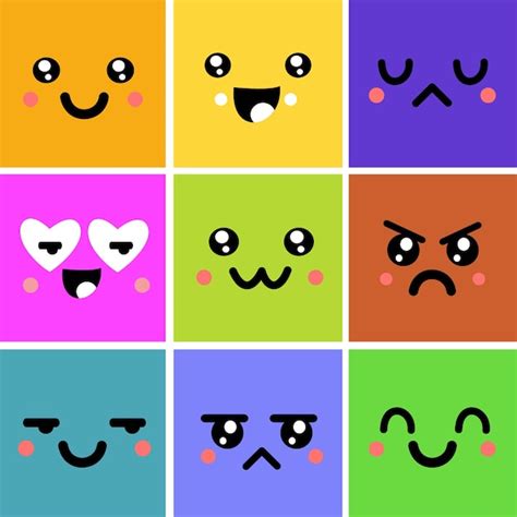 Premium Vector Set Of Funny Faces With Emotions Kawaii Cartoon