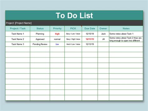 Task List Template Excel Spreadsheet Addictionary
