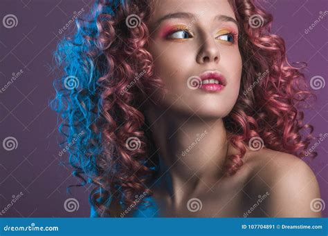 Portrait Of Beautiful Female Model With Red Curly Hair Stock Image