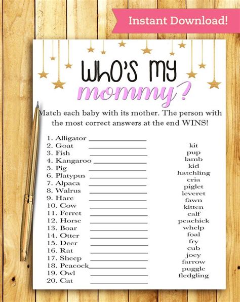 Baby Shower Game Who Is My Mommy Pink And Gold Printable Etsy Baby