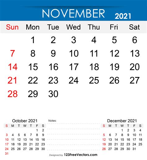 Free Free Printable November 2021 Calendar
