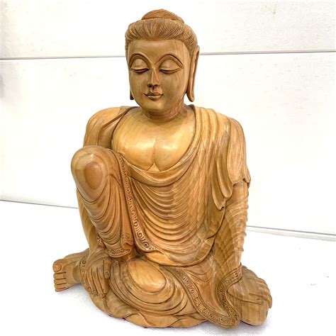 Large Sitting Buddha Statue 12 Inches Resting Buddha Wooden Etsy