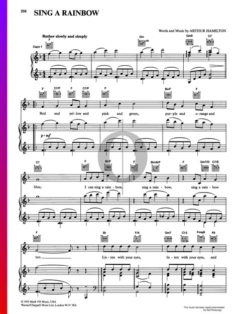 Sing A Rainbow Sheet Music Piano Voice Guitar Oktav