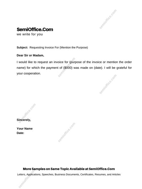 Sample Letter Requesting Invoice To Issue Payments Semiofficecom