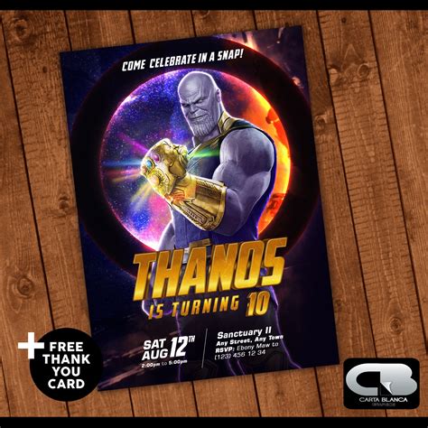 Avengers Infinity War Thanos Invitation With Free Thank You Etsy