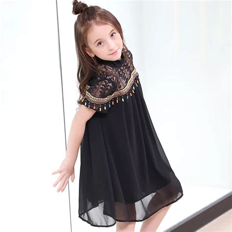 Little Girls Chiffon Dress 2020 Summer Big Girl Dresses Kids Black