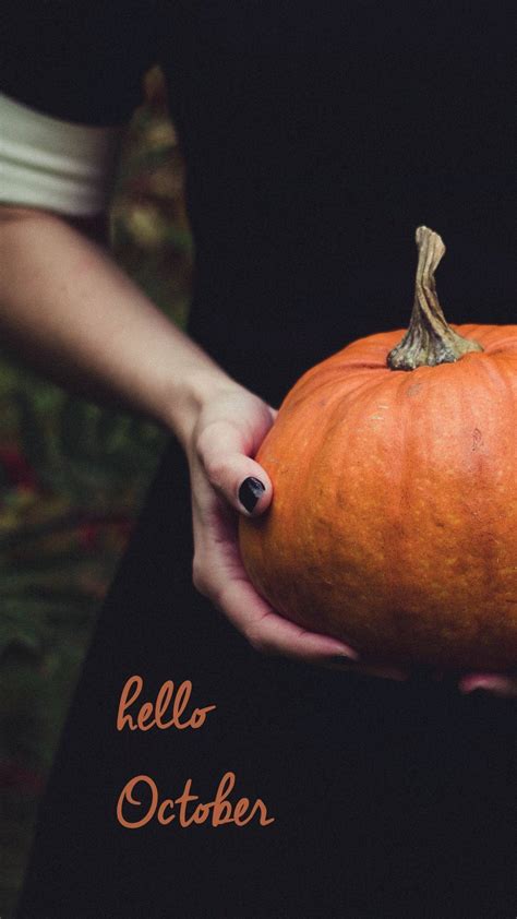 Download Hello October With Real Pumpkin Wallpaper