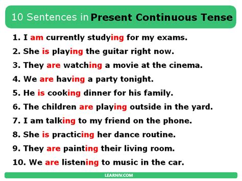 Sentences Of Present Continuous Tense