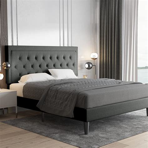 Allewie Full Size Button Tufted Platform Bed Framefabric Upholstered Bed Frame With