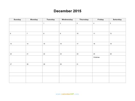 December 2015 Calendar Blank Printable Calendar Template In Pdf Word