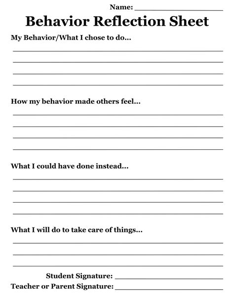 Personal Reflection Worksheet 3rd Grade