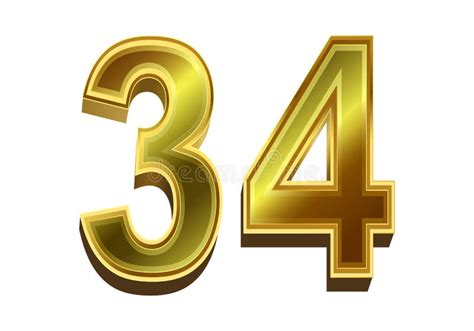 3d Golden Number 34 Isolated On White Background Stock Vector
