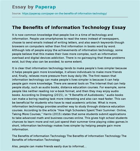 The Benefits Of Information Technology The Benefits Of Information
