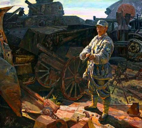 Chinese 8th Route Army Guarding Trophies Of War 油画 历史