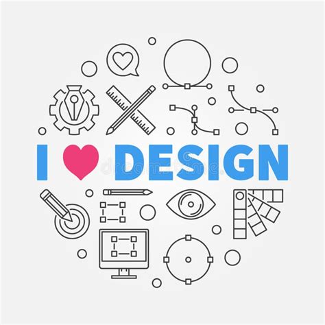 I Love Graphic Design Round Vector Line Illustration Stock Vector