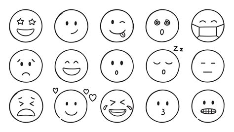 Emoji Doodle Icons Set Of Happy Sad Smiling Faces Funny Emoticons