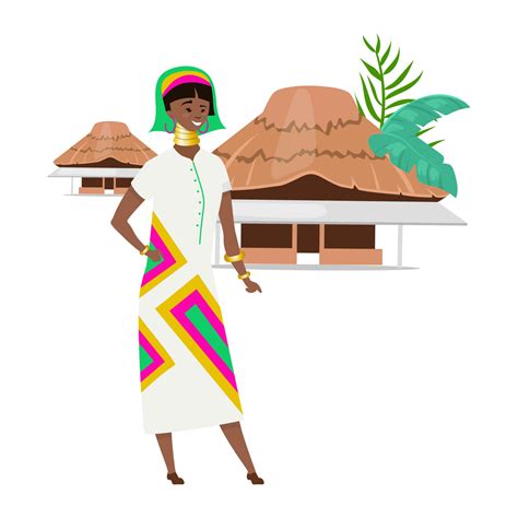 African Native Flat Color Vector Illustration Nigerian Female In