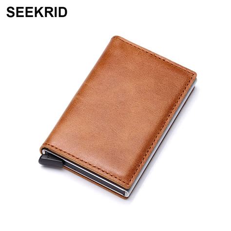 Seekrid Rfid Blocking Soft Genuine Leather Credit Card Holder Aluminum