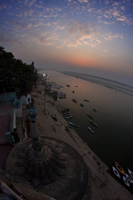 Morning Dawns Over The Ganges Varanasi India Birds Eye View
