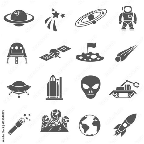 Space Icons Set Research And Space Exploration Simple Symbols