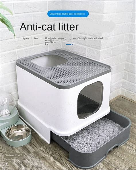 Fully Enclosed Cat Litter Box Large Anti Spatter Drawer Top Into Cat